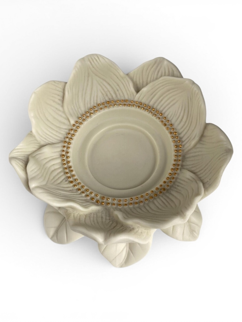 PartyLite Retired Cream Ceramic Magnolia Flower Candle Holder Pillar 2.5” x 6”